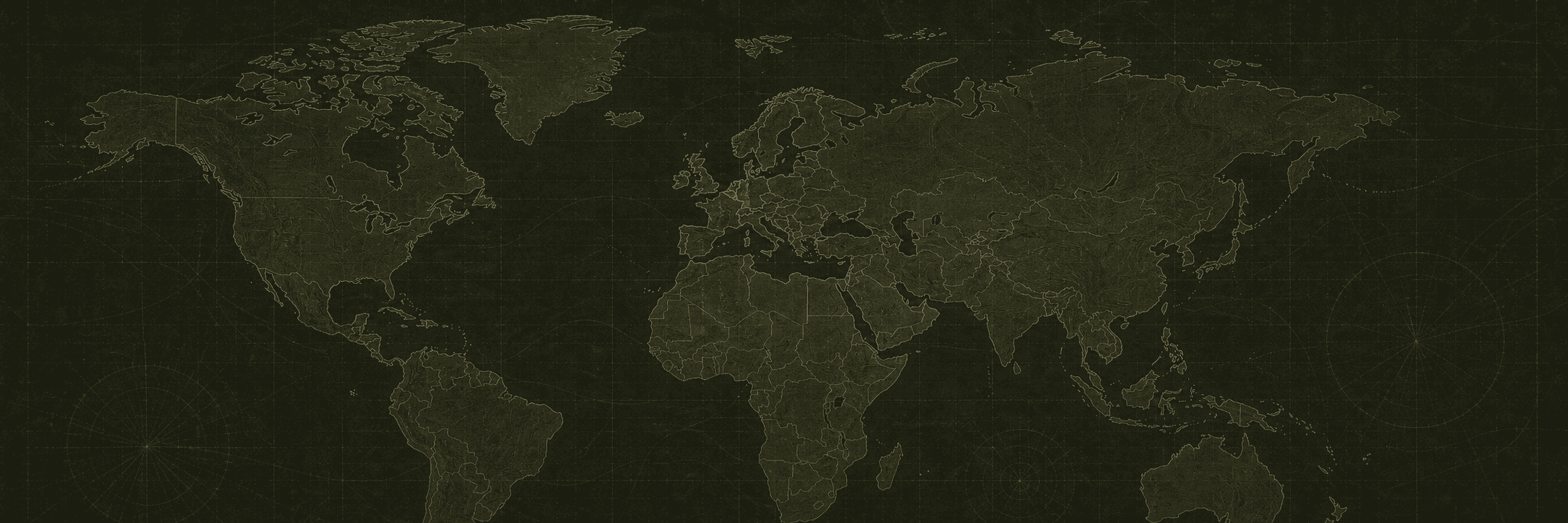Dark world map centered on Europe